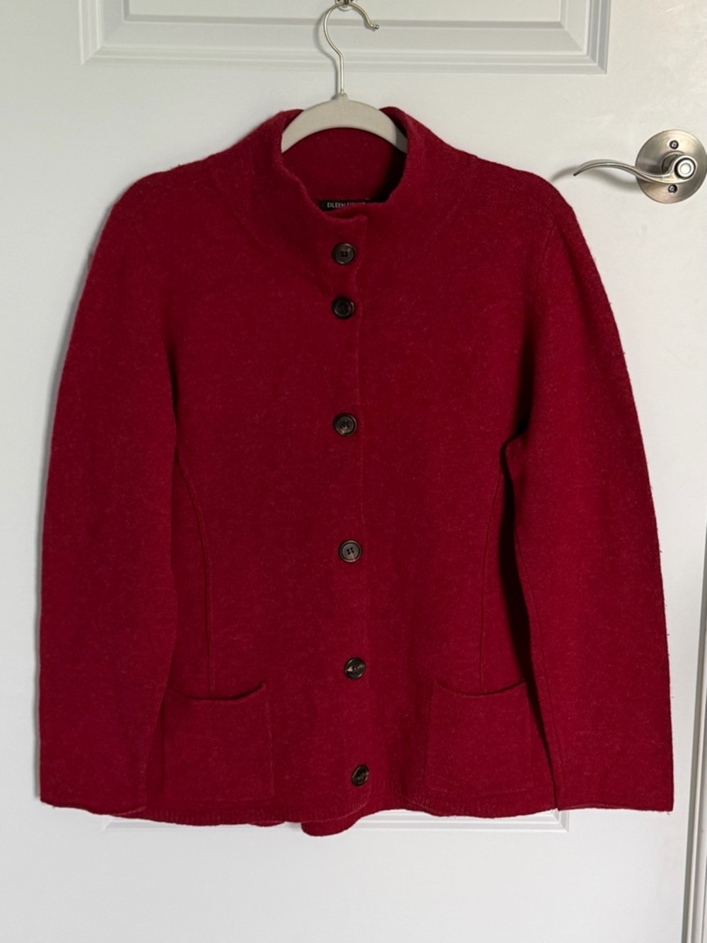 Eileen Fisher Women's Red Wool Button-Front Wool Pea Coat Size XL 39966 - Picture 3 of 15
